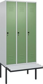 C+P Spind Classic PLUS Spind mit Bank, 3 Abteile, Lichtgrau, B/T/H: 212 x 90 x 81,5 cm - Bild 1