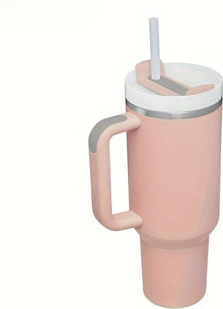 Personalisierter Yiran Furniture Thermobecher aus Edelstahl mit Griff, Deckel und Strohhalm, Pink, 866 ml - Bild 1
