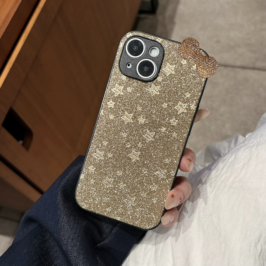 Luxuriöse Handyhülle mit 3D-Diamant-Schleife und funkelnden Sternen für Apple iPhone 12 bis 17 Pro Max in Schwarz Matt - Bild 2