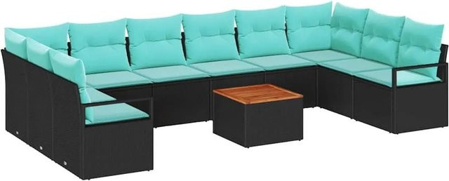 vidaXL Gartensofa-Set aus Poly-Rattan in Schwarz mit Kissen und Couchtisch, 11-teiliges U-Shape Lounge-Set für Garten, Terrasse und Balkon - Bild 1