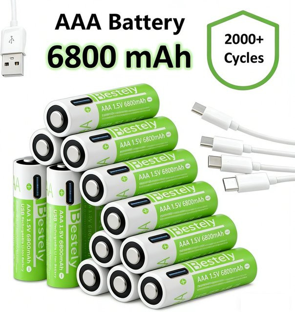 Rscrola AAA Akkus mit 6800 mAh, Li-Ionen-Akkus in Grün inklusive USB-C-Kabel - Bild 1