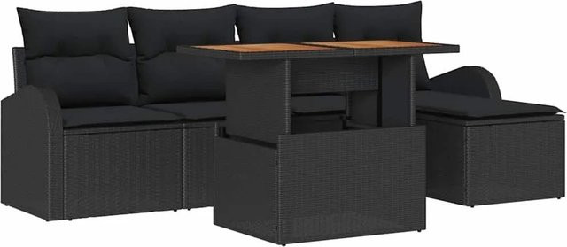 vidaXL Garten-Sofa-Set in L-Form mit 6 Teilen und Kissen, Schwarz - Bild 1