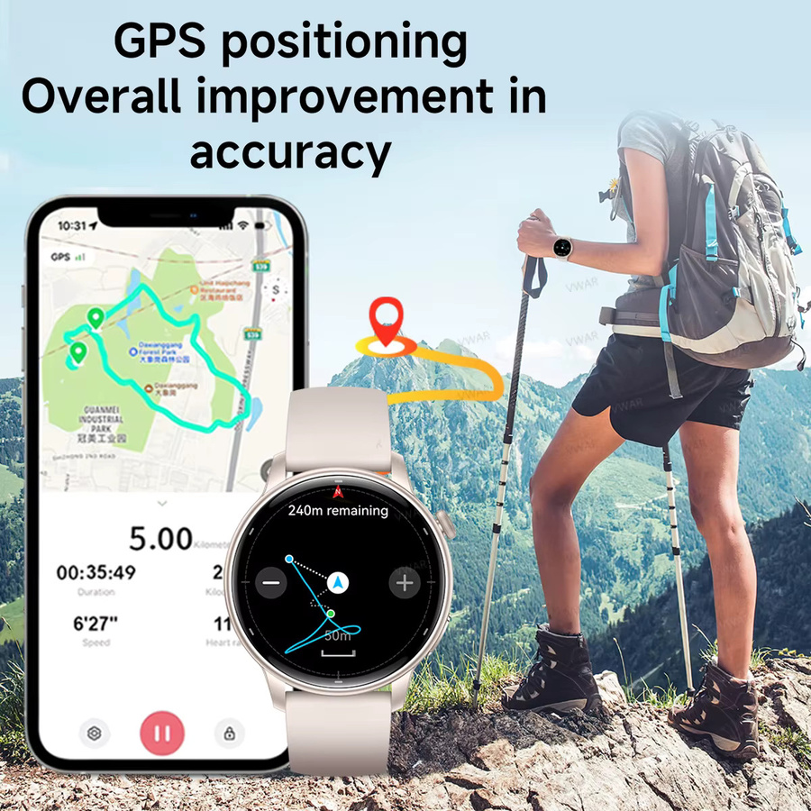 Moderne Damen Smartwatch mit AMOLED HD-Bildschirm, GPS, Herzfrequenzmessung und Bluetooth-Anruf, wasserdicht, Schwarz - Bild 3