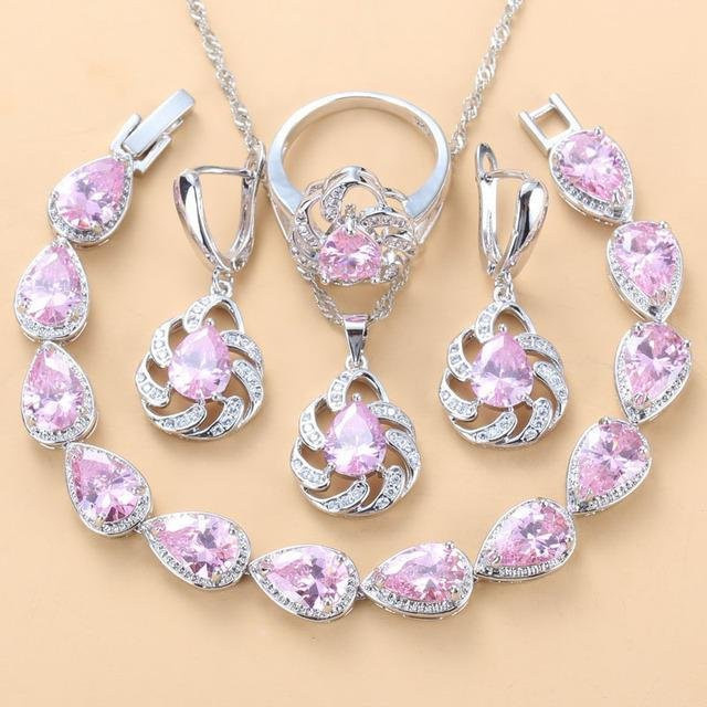 YIRAN Schmuck-Set, Blauer Saphir, Anhänger, Ohrringe, Halskette, Ring, Damen - Bild 1