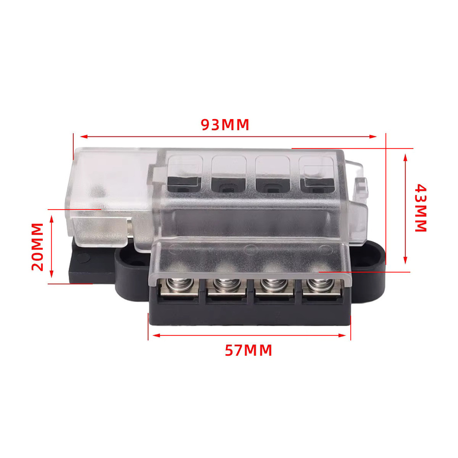 CEYYOR Auto-Boot-Sicherungskastenhalter mit 4-Wege-Flachsicherungshalter, Block und Warnanzeige, 12 V ~ 24 V Stromverteilungsplatine, Schwarz - Bild 2