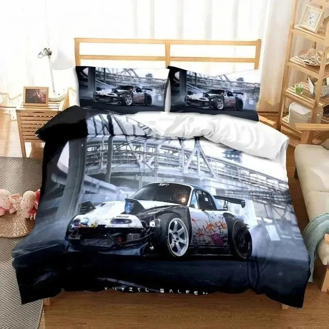 Bettwäscheset Lodestar mit 3D-Rennauto-Drift-Motiv, Mehrfarbig, B/H: 140 x 210 cm - Bild 1