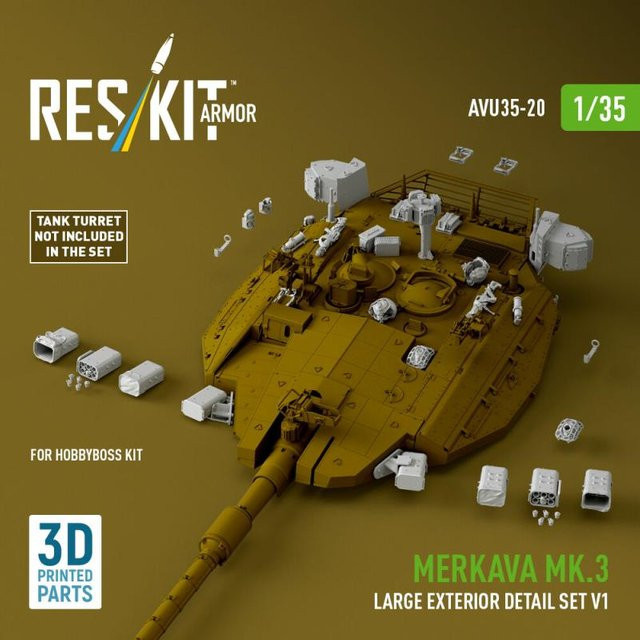 HobbyBoss Merkava Mk.3, Large exterior detail set V1, 3D Printed - Bild 1
