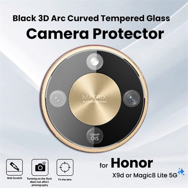3er-Set schwarze 3D gebogene Kamera-Schutzfolien aus gehärtetem Glas für Honor X9d, Honor Magic8 Lite und Honor 8 Lite 5G mit 9H Härtegrad - Bild 1