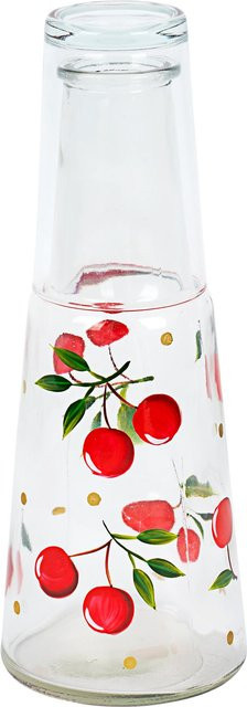 Viva Domo Karaffe mit Trinkglas Kirsche, 2-teiliges Set, transparent mit rotem floralem Design und Deckel - Bild 1
