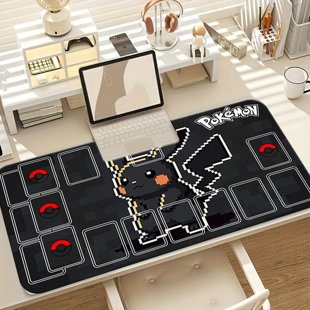 Potdemiel Pokemon Pixel Art Pikachu Gaming-Mauspad, schwarze Retro-Schreibtischunterlage für Gamer und Büro - Bild 1