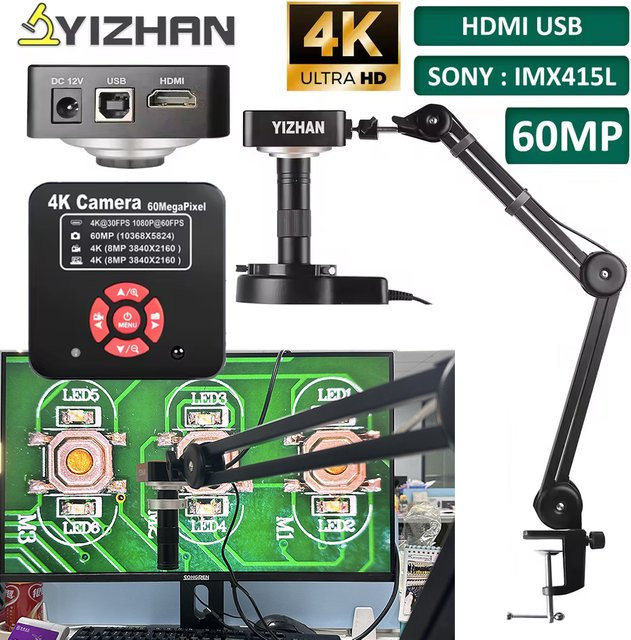 Yizhan 4K Elektronisches Digitalmikroskop mit 60MP, HDMI und USB, Videomikroskop mit flexiblem Gelenkarm in Schwarz - Bild 1