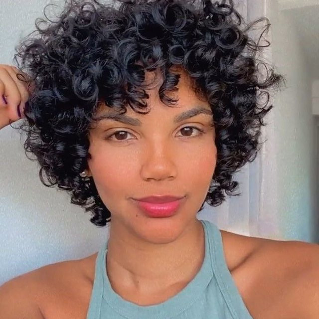 OYM HAIR Perücke Pixie-Schnitt, brasilianisches Echthaar, lockere Wellen, Damen - Bild 1