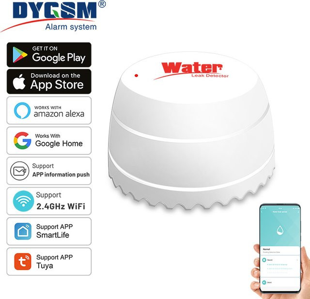 Tuya WiFi Wasser Leck Detektor Flut Sensor in Weiß zur Fernüberwachung via App mit Alexa und Google Unterstützung - Bild 1