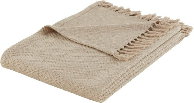 Modern Living Tagesdecke Frieda in Beige aus Baumwolle mit geometrischem Jacquard-Muster, B/B: 130 x 180 cm - Bild 1