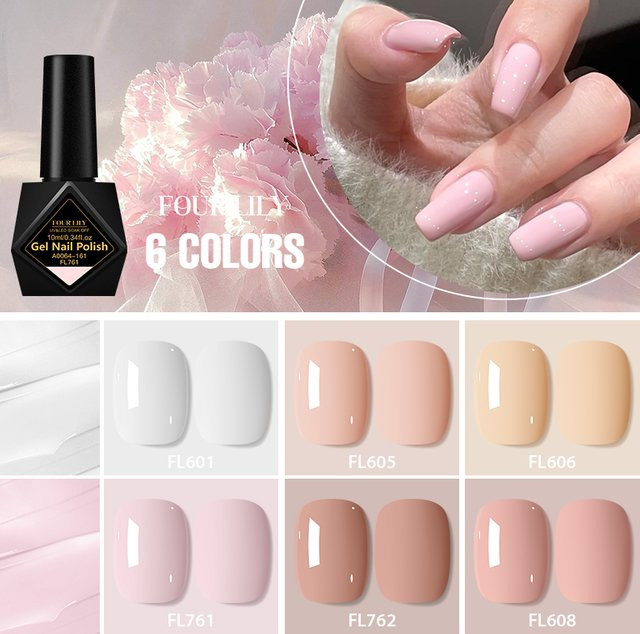 Four Lily Gel-Nagellack-Set, Glänzend, Nude, Rosa, Rot, Kaffee, Unisex - Bild 1