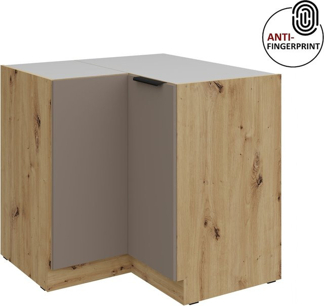Küchen Eckschrank ARIA Sandgrau matt Anti Fingerprint B/T/H: 90 x 90 x 90 cm - Bild 1