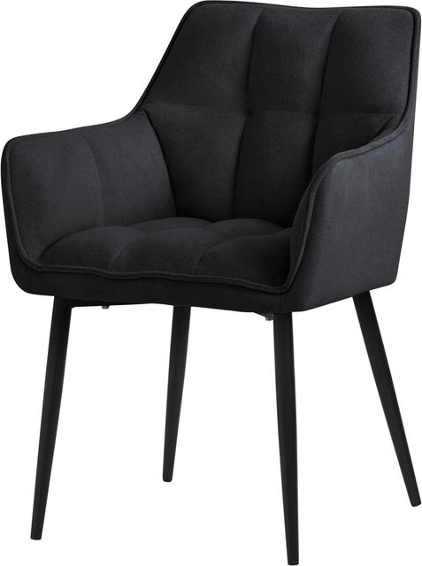 ML-Design Esszimmerstuhl Schwarz aus Frotteestoff mit Armlehnen und gepolsterter Sitzfläche, B/T/H: 63 x 63 x 90 cm - Bild 2