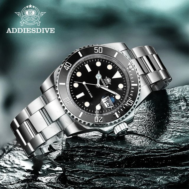 Addiesdive Armbanduhr, Quarz, Edelstahl, Schwarz, 20 ATM, Herren - Bild 1