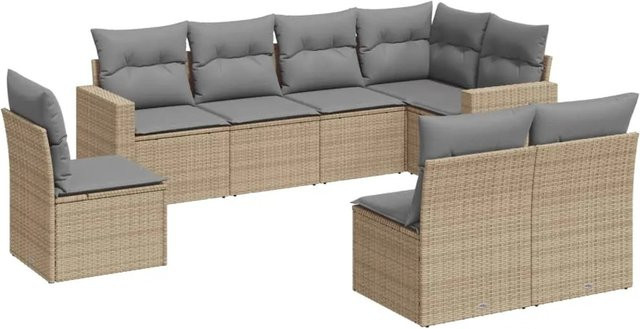 vidaXL 8-tlg Garten-Sofagarnitur in L-Form aus Poly Rattan mit Kissen in Beige und Grau - Bild 1