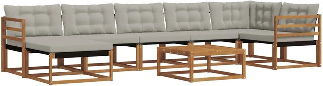 vidaXL 8-tlg. Outdoor-Sofagarnitur in L-Form aus Akazienholz mit Textilene und grauen Kissen - Bild 1