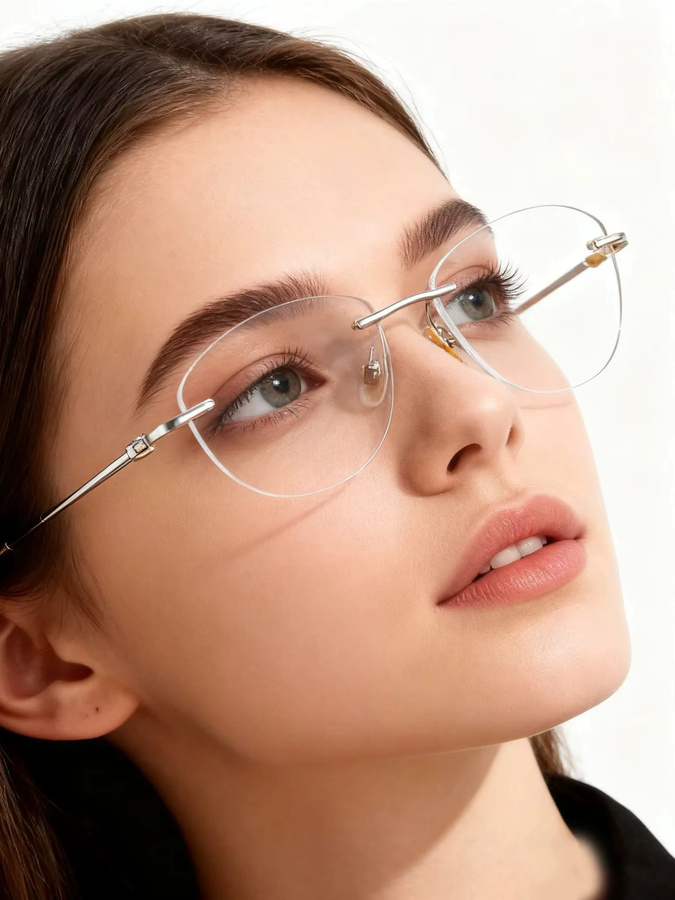 EOOUOOE Korrektionsbrille Cat Eye, randlos, Titan, Damen - Bild 3