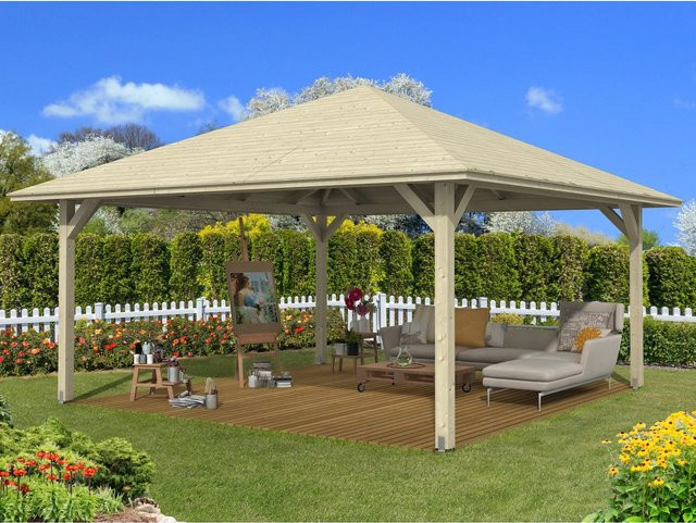 Skan Holz Pavillon Cannes 4 aus Fichtenholz in Natur und Beige, B/T: 489 x 489 cm - Bild 1