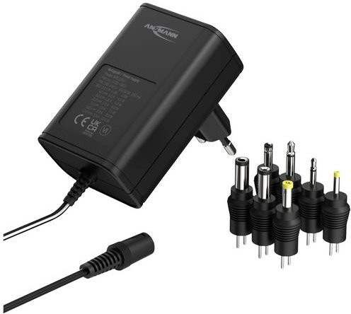 Ansmann 1201-0023 Universal-Steckernetzteil in Schwarz mit einstellbaren 3 V bis 12 V DC und 1000 mA sowie 3,5 mm Barrel-Plug - Bild 1