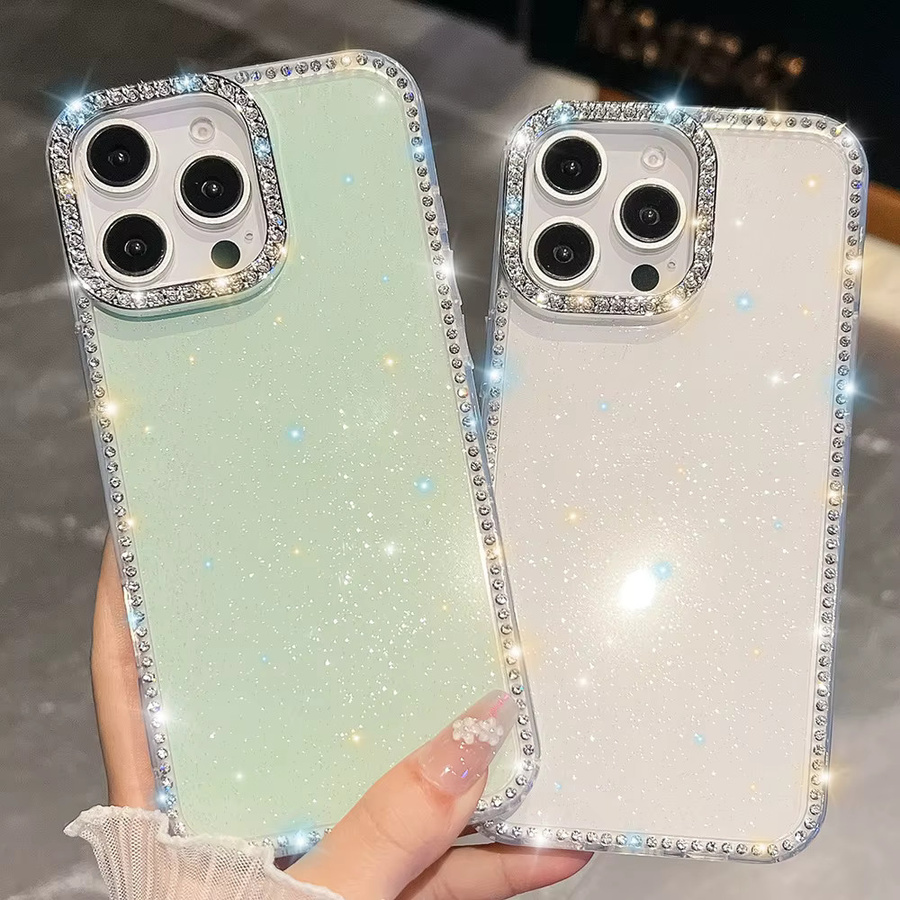Stoßfeste Silikon Schutzhülle AKABEILA für iPhone 17 Pro Max, 16, 15, 14, 13 und 17 Air in Transparent mit Glitzer-Effekt - Bild 1