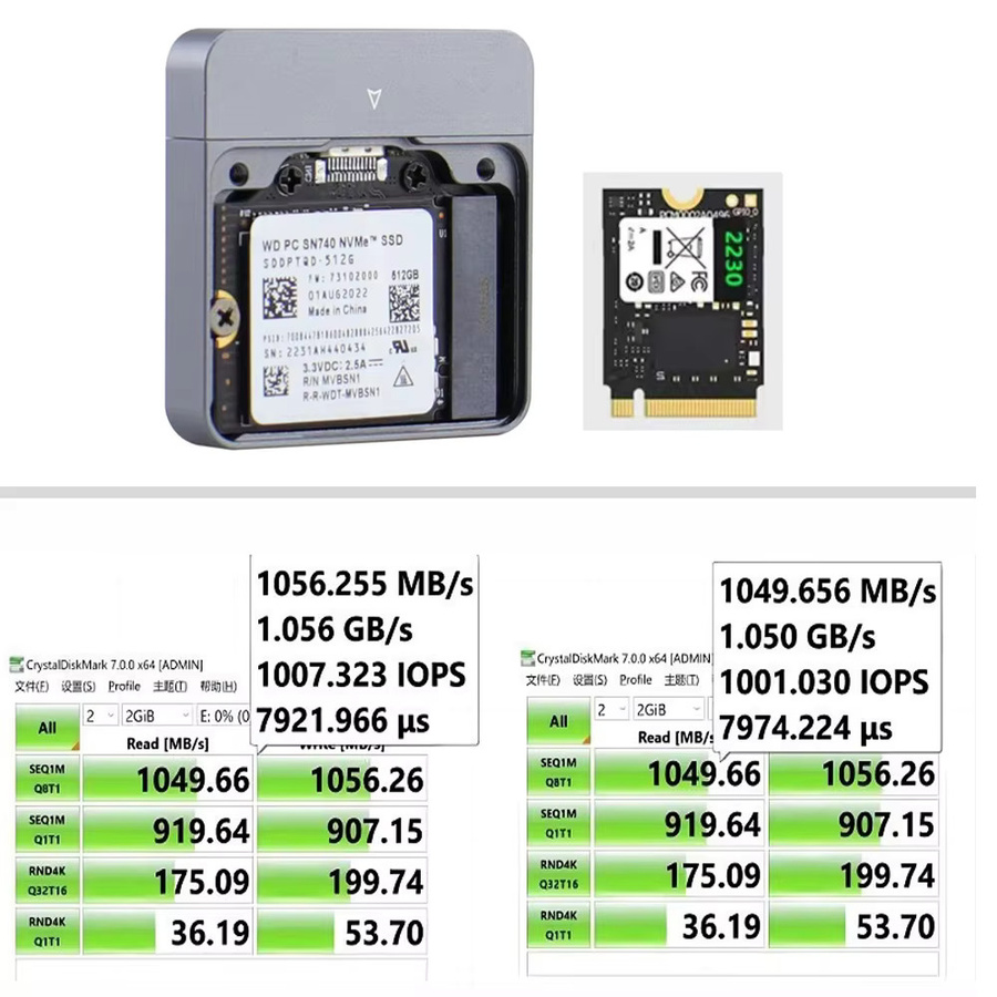 IRhasta M.2 NVMe 2230 SSD-Gehäuse mit USB-C und USB-A Adapter, 10 Gbit/s USB 3.2 Gen2, Grau - Bild 2