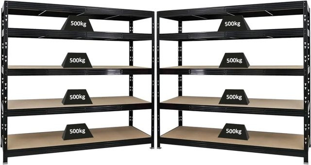 PROREGAL Rhino Profi Schwerlastregal Set aus 2 Stück, Schwarz, 5 verstellbare Ebenen, Fachlast 500 kg, B/H/T: 200 x 180 x 60 cm - Bild 1