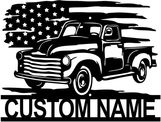 CIFkauf Metall Wandkunst Amerikanischer Pickup im Retro-Stil Schwarz - Bild 1
