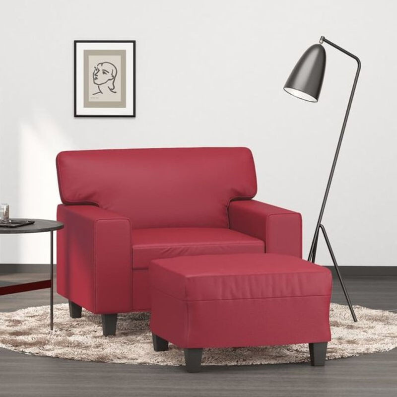 Modernes Relaxsessel Set mit Hocker von vidaxl in Weinrot aus Kunstleder - Bild 1