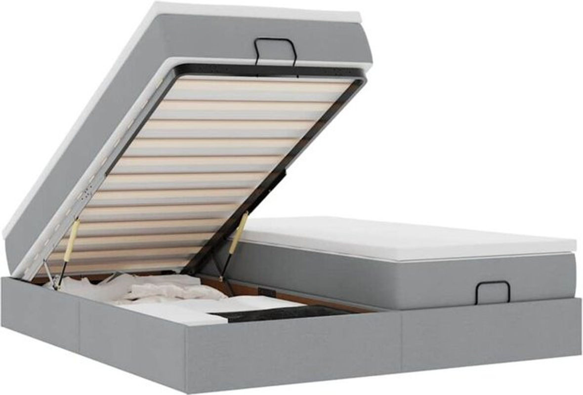 vidaxl Ottoman Polsterbett mit Matratze in Hellgrau, modernes Bett aus Stoff und Metall, B/T/H: 160 x 200 x 23,5 cm - Bild 1