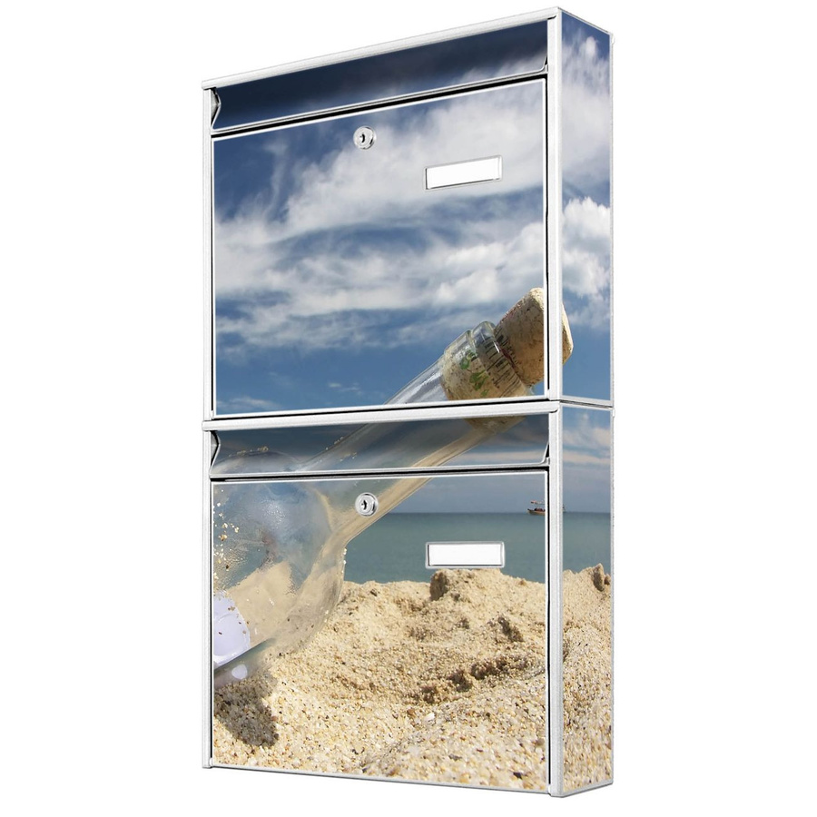 banjado Burg Wächter Doppelbriefkastenanlage in Weiß, flexibel erweiterbar mit Motiv Flaschenpost, B/H/T: 64,5 x 36,2 x 10,0 cm - Bild 1