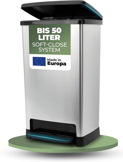 Novaliv Tretmülleimer aus Edelstahl mit Deckel und Soft-Close-System, 50 l, Silber - Bild 1