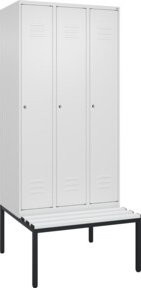 C+P Spind Classic PLUS Garderobenschrank mit Sitzbank, 3 Abteile, Farbe: Reinweiß, B/T/H: 212,0 x 90,0 x 81,5 cm, mit Zylinderschloss und 4 Garderobenhaken - Bild 1