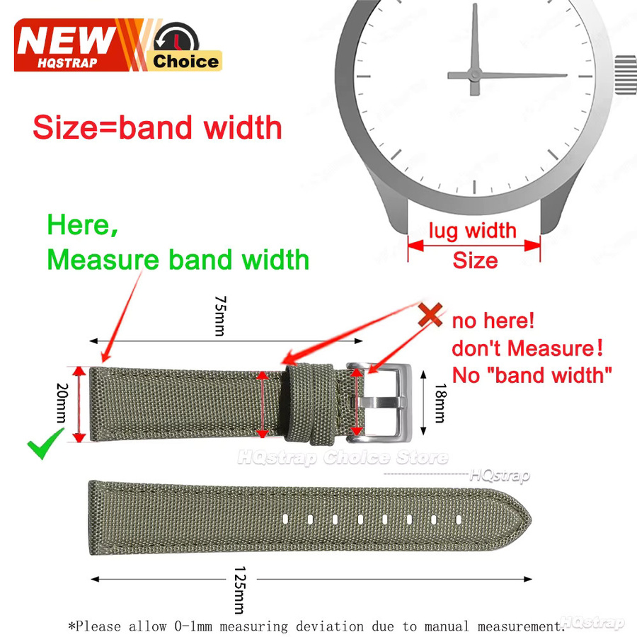 HQstrap Uhrenarmband Nylon, Textil/NATO, Schwarz, Unisex, 20mm 22mm - Bild 4