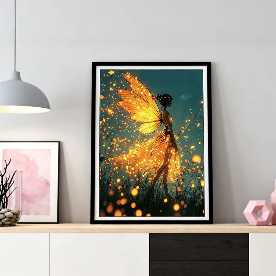 HUACAN Diamond Painting Set Mädchenporträt mit Schmetterlingsflügeln, buntes Diamantmosaik für die Wanddekoration, B/H: 20 x 30 cm - Bild 2