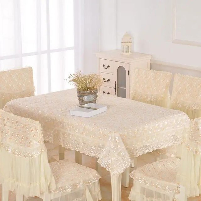 Binchi Bestickter Stuhlbezug und Tischmatte mit Spitzenmuster in Weiß, Shabby Chic Design - Bild 1