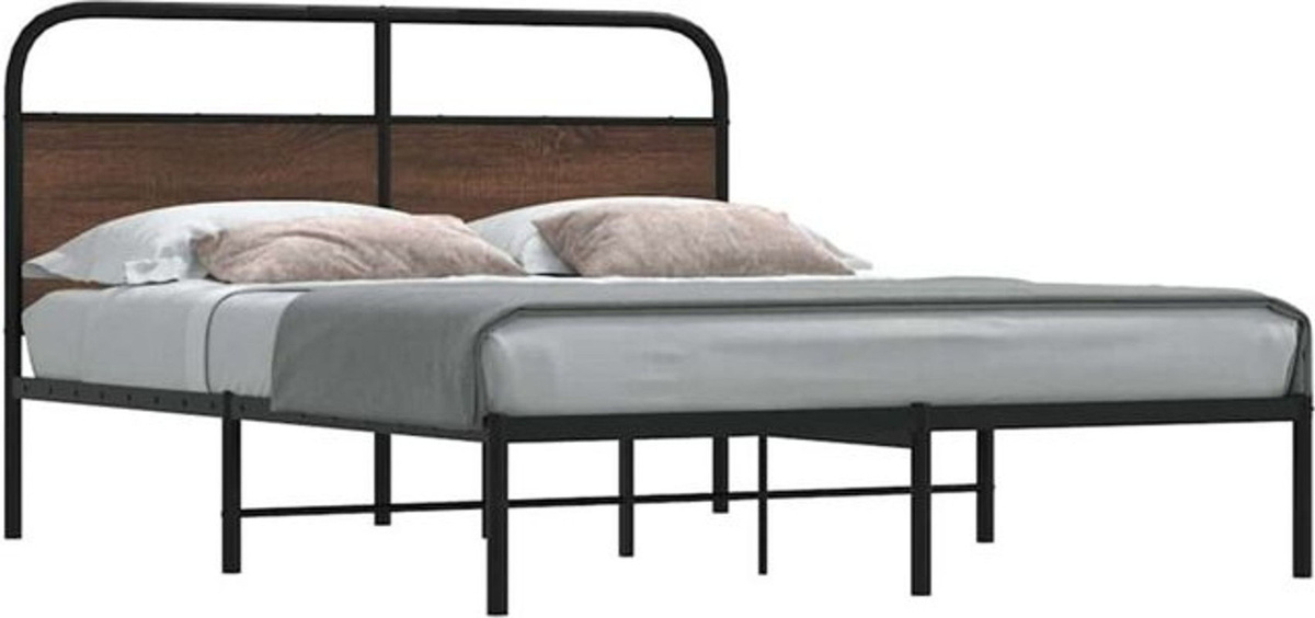 Bettgestell Metall und Holzwerkstoff in Braun im Industrial Design von vidaxl, B/T: 150 x 200 cm - Bild 1