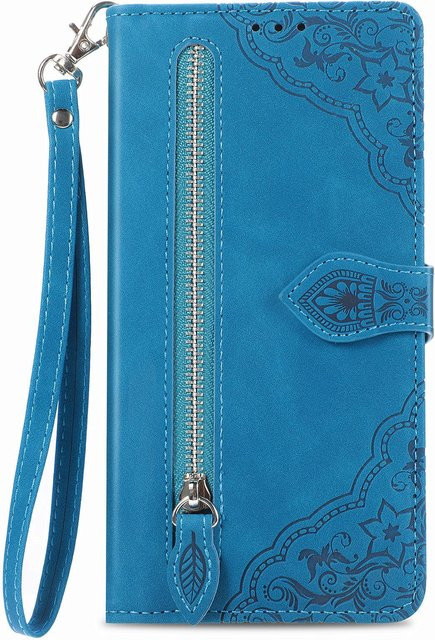 Leder Portemonnaie Flip Case für Samsung Galaxy A54 A34 A24 A53 A33 A72 A52 A23 4G 5G mit Reißverschlusstasche in Blau - Bild 1