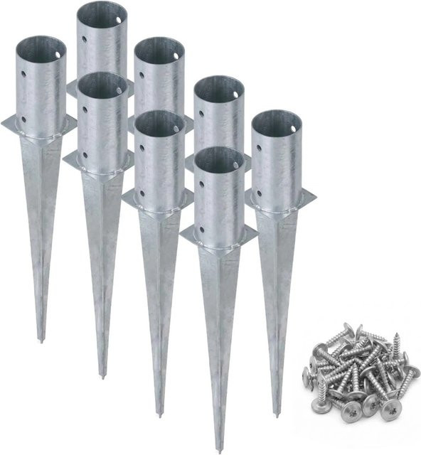 HOLLMAX 8er Set Einschlaghülse Bodenhülse Rund Silber Verzinkt für gefräste Pfosten Durchmesser: 81 mm - Bild 1