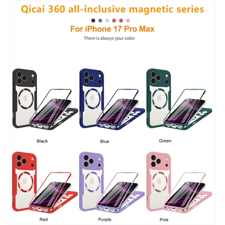 Magnetische 360-Grad-Vollschutz-Klarsichthülle für Apple iPhone 17 Air 16 15 14 13 12 11 Pro Max inklusive Bildschirmfolie in Transparent und Schwarz - Bild 5