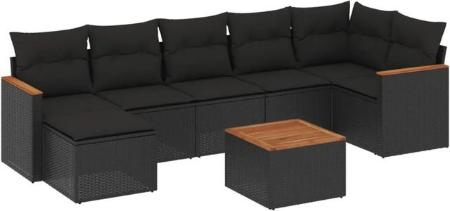 vidaXL 8-teilige Garten-Sofagarnitur in L-Form aus schwarzem PE-Rattan mit Kissen und pulverbeschichtetem Stahlgestell - Bild 1
