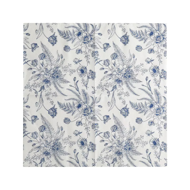 GUANYAO Papierservietten mit blau-weißem Blumen-Farn-Naturmuster, 20 Stück - Bild 2