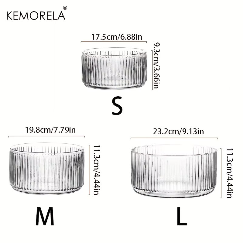 KEMORELA Salat- und Obstschale aus Glas mit Streifen-Design in Transparent, runde Servierschale für Dessert und Obst - Bild 5