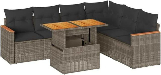 vidaXL 7-teilige Garten-Sofagarnitur aus Poly-Rattan und Akazienholz in Grau - Bild 1