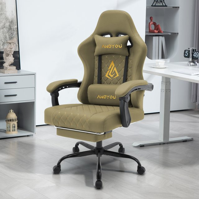 ANDYOU Ergonomischer Gaming Chair im Racing-Style aus PU-Leder, Grün - Bild 1