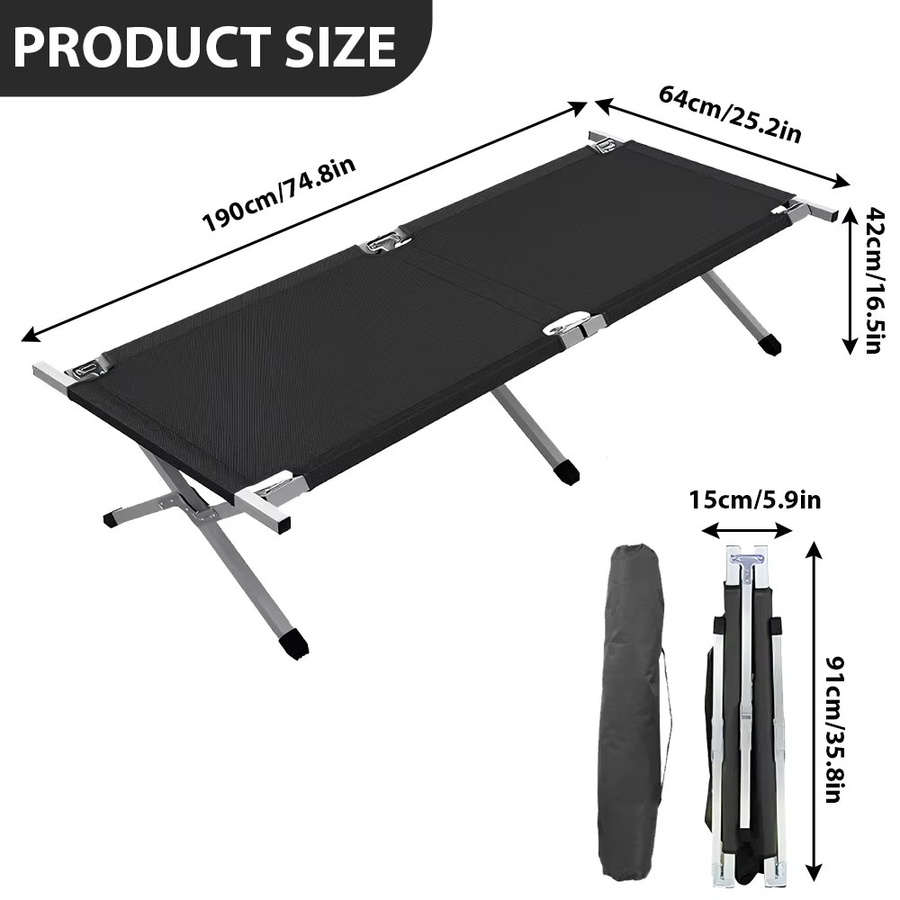 HGTUGO Oxford Campingbett, tragbares Klappbett für Erwachsene mit Tragetasche, B/T: 190 x 64 cm, Tragfähigkeit 180 kg - Bild 2