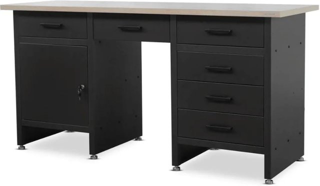 JAN NOWAK Werkbank FRANK Werkstatt mit 1 Tür in Schwarz, B/T/H: 170 x 60 x 85 cm - Bild 1
